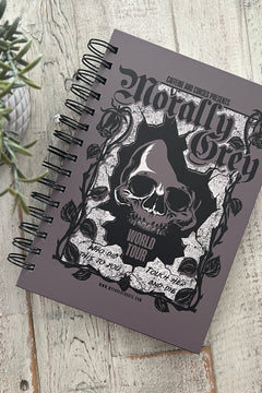 Morally Grey Notebook — bookish merch by Caffeine and Curses. For tracking your morally grey book boyfriends. Hand-designed in Australia.