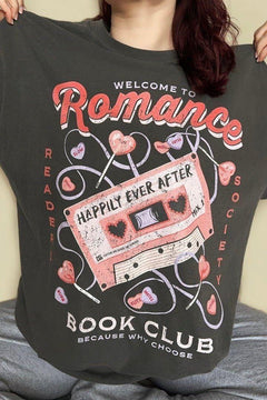 Romance Book Club T-Shirt — bookish merch by Caffeine and Curses. The mixtape of meet-cutes, slow burns, and HEAs. Hand-designed in Australia.
