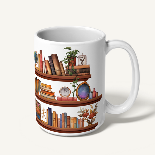 White Sarah J Maas shelfie mug, right side — merch inspired by the worlds of Sarah J. Maas