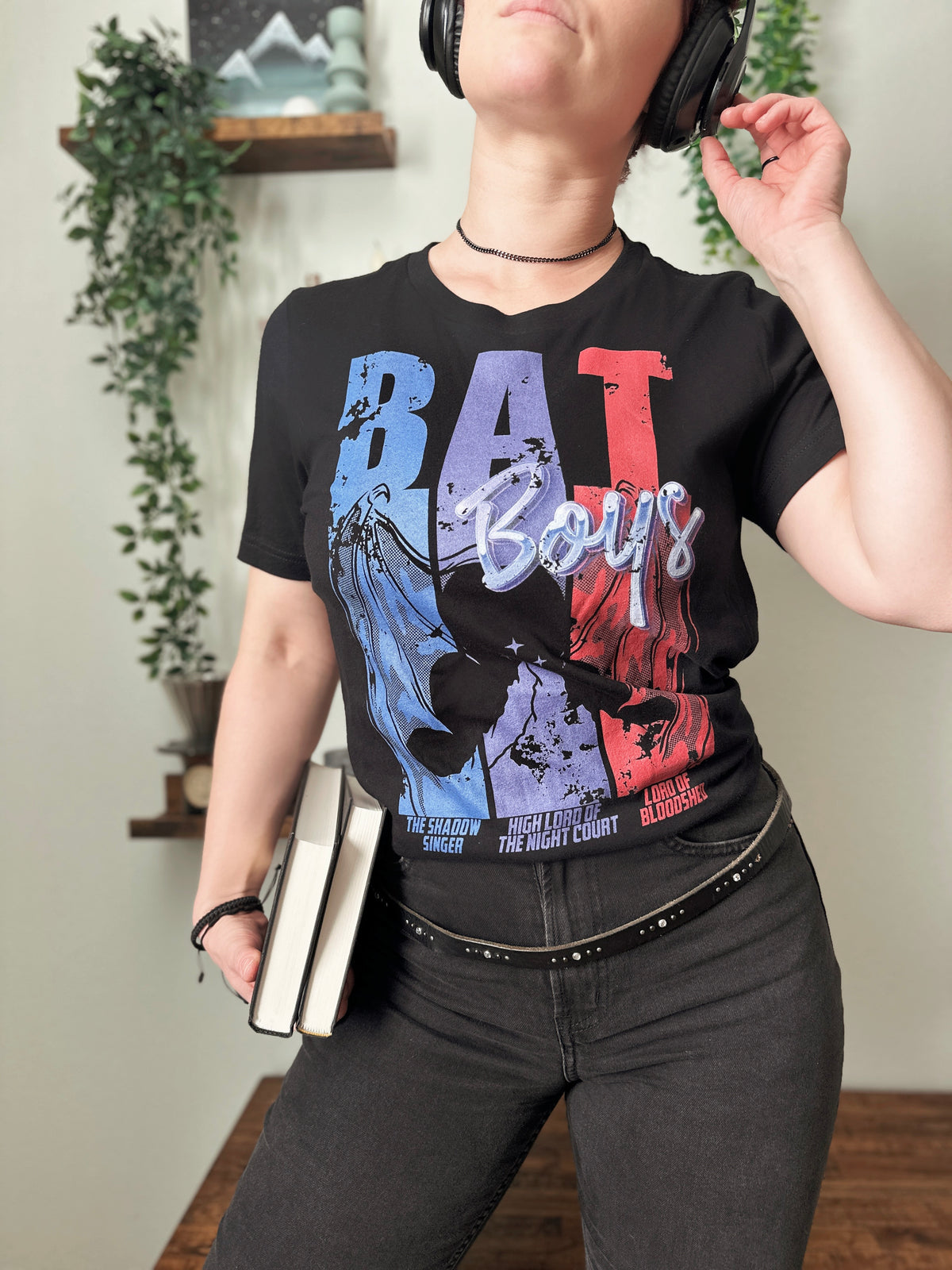 Bat Boys T-Shirt — ACOTAR merch by Sarah J. Maas. Rhys, Cassian, Azriel — the Night Court's beloved trio. Hand-designed in Australia, officially licensed.
