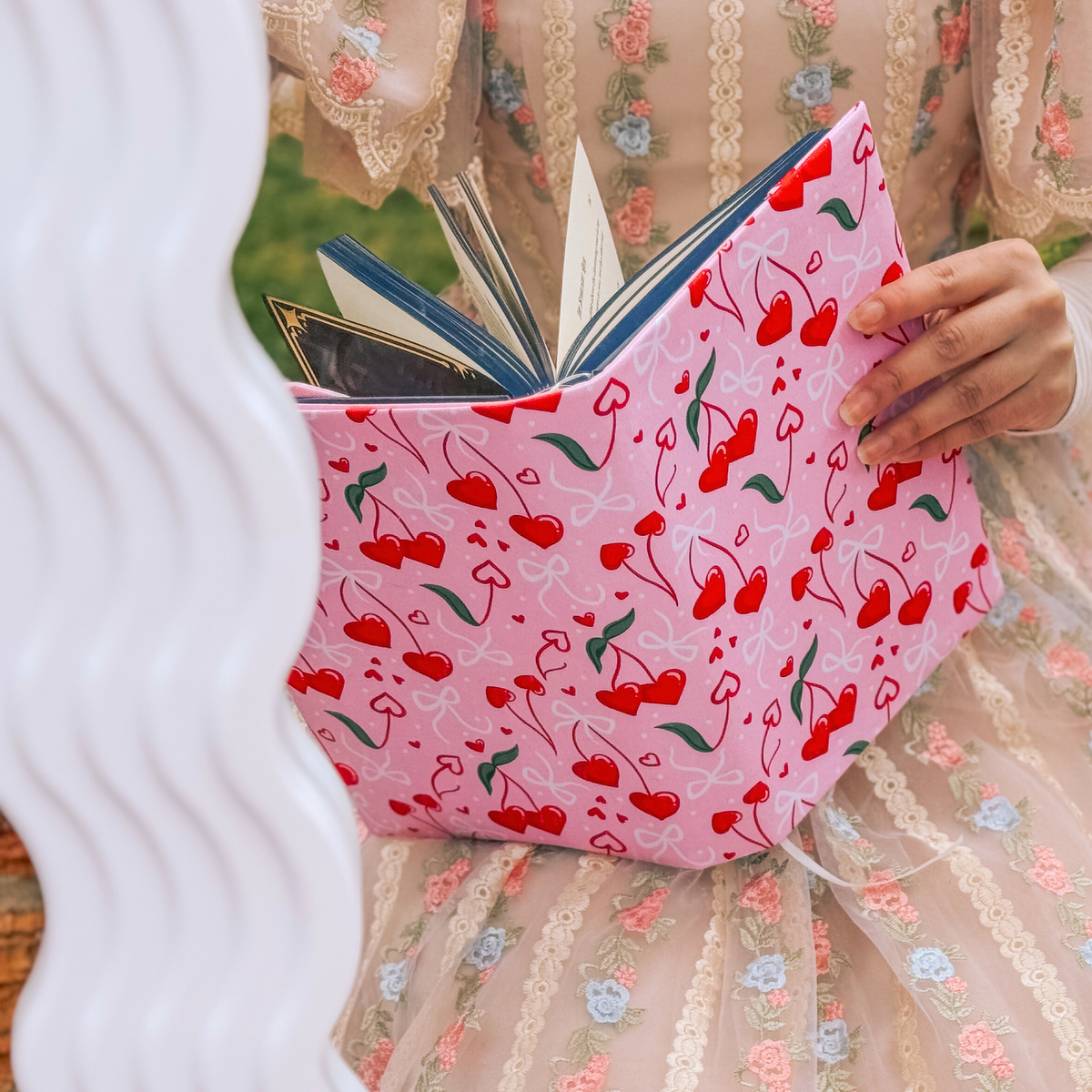 Cherry Hearts fabric dust jacket