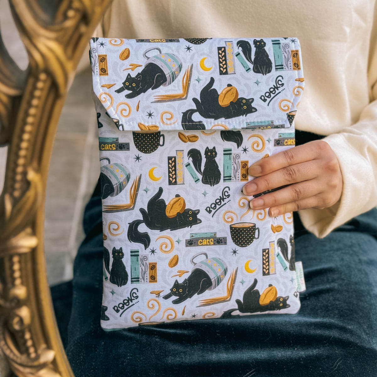 Feline Fables padded book sleeve