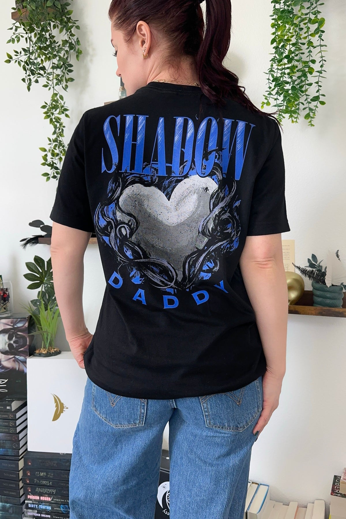 Shadow Daddy T-Shirt — bookish merch by Caffeine and Curses. The book boyfriend with the shadows. Hand-designed in Australia.