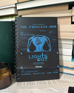 Faceless Man Notebook — Lights Out merch by Navessa Allen. The man you'll never forget — bookish notebook for the Lights Out fans. Hand-designed in Australia, officially licensed.