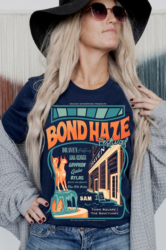 Bond Haze Festival T-Shirt — Bonds That Tie merch by J Bree. The fated mate haze you can't shake. Hand-designed in Australia, officially licensed.