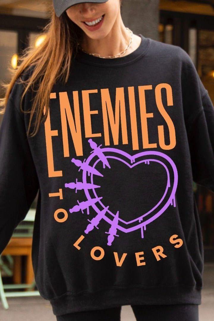 Enemies To Lovers Vol.2 Sweatshirt — bookish merch by Caffeine and Curses. The trope that keeps wrecking you. Hand-designed in Australia.