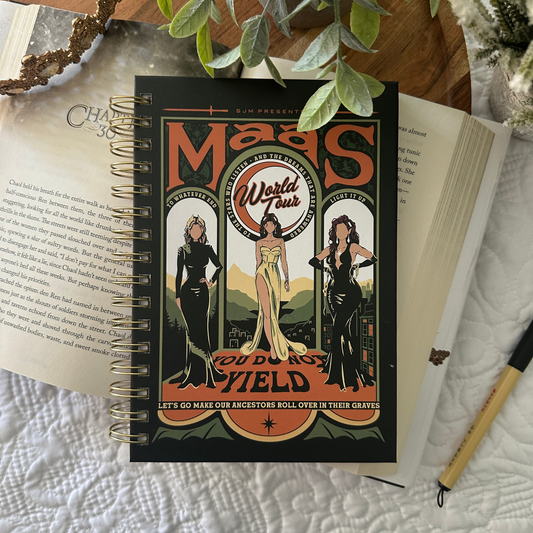 Green Maas Multiverse notebook cover — merch inspired by the worlds of Sarah J. Maas