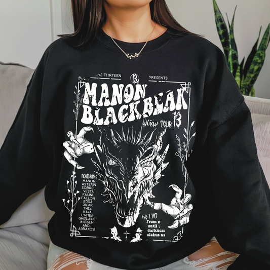 Black Manon Blackbeak World Tour 13 sweatshirt — Throne of Glass merch inspired by Sarah J. Maas
