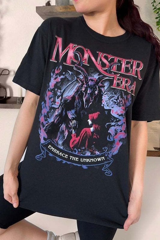 Monster Era T-Shirt — bookish merch by Caffeine and Curses. Welcome to your monster era — fangs and feelings. Hand-designed in Australia.