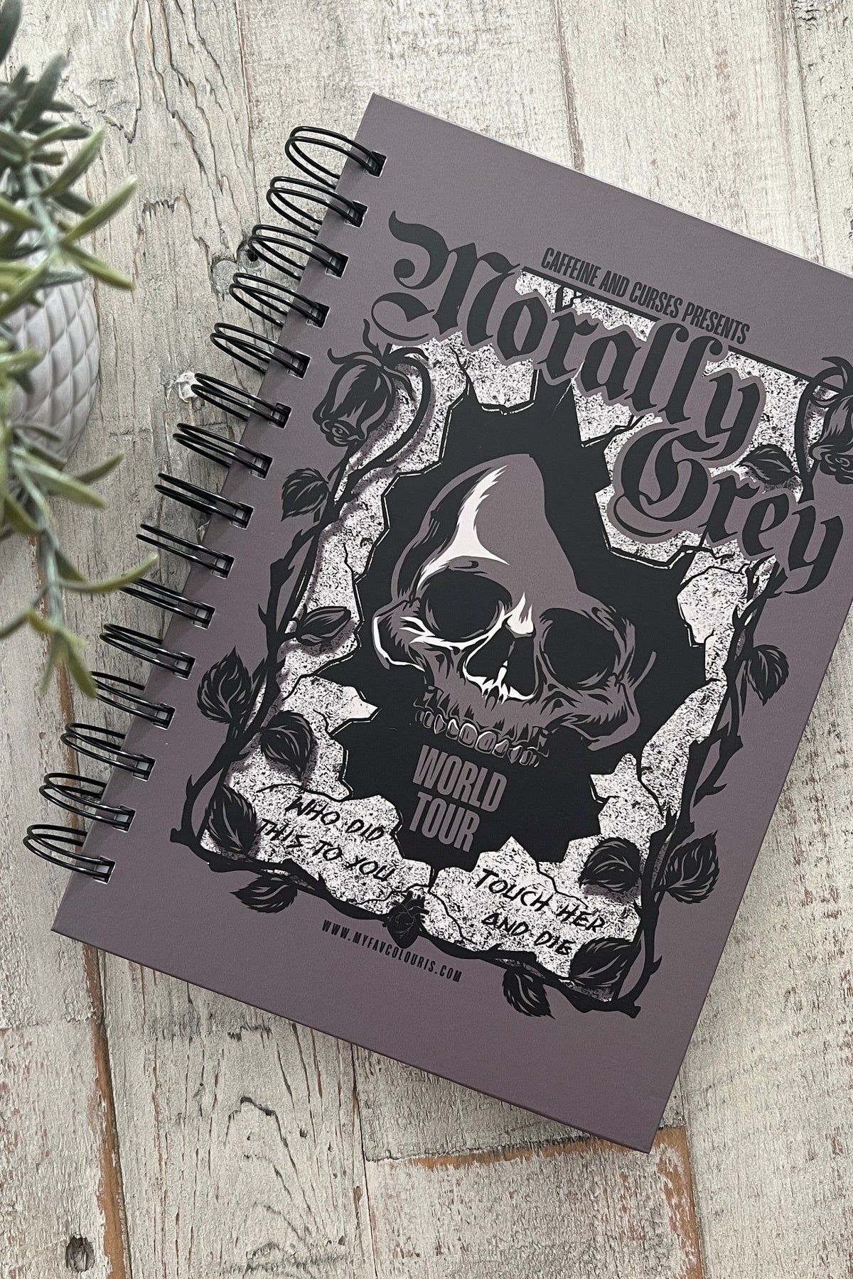 Morally Grey Notebook — bookish merch by Caffeine and Curses. For tracking your morally grey book boyfriends. Hand-designed in Australia.