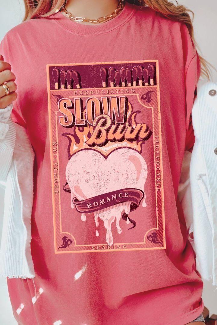 Slow Burn T-Shirt — bookish merch by Caffeine and Curses. The trope that lights you on fire by chapter 30. Hand-designed in Australia.