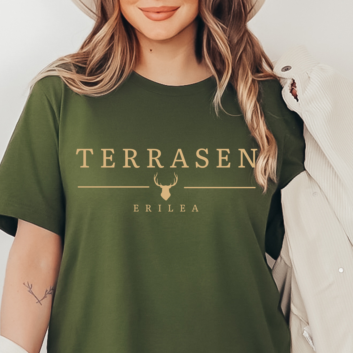 Olive Terrasen t-shirt styled — Throne of Glass merch inspired by Sarah J. Maas